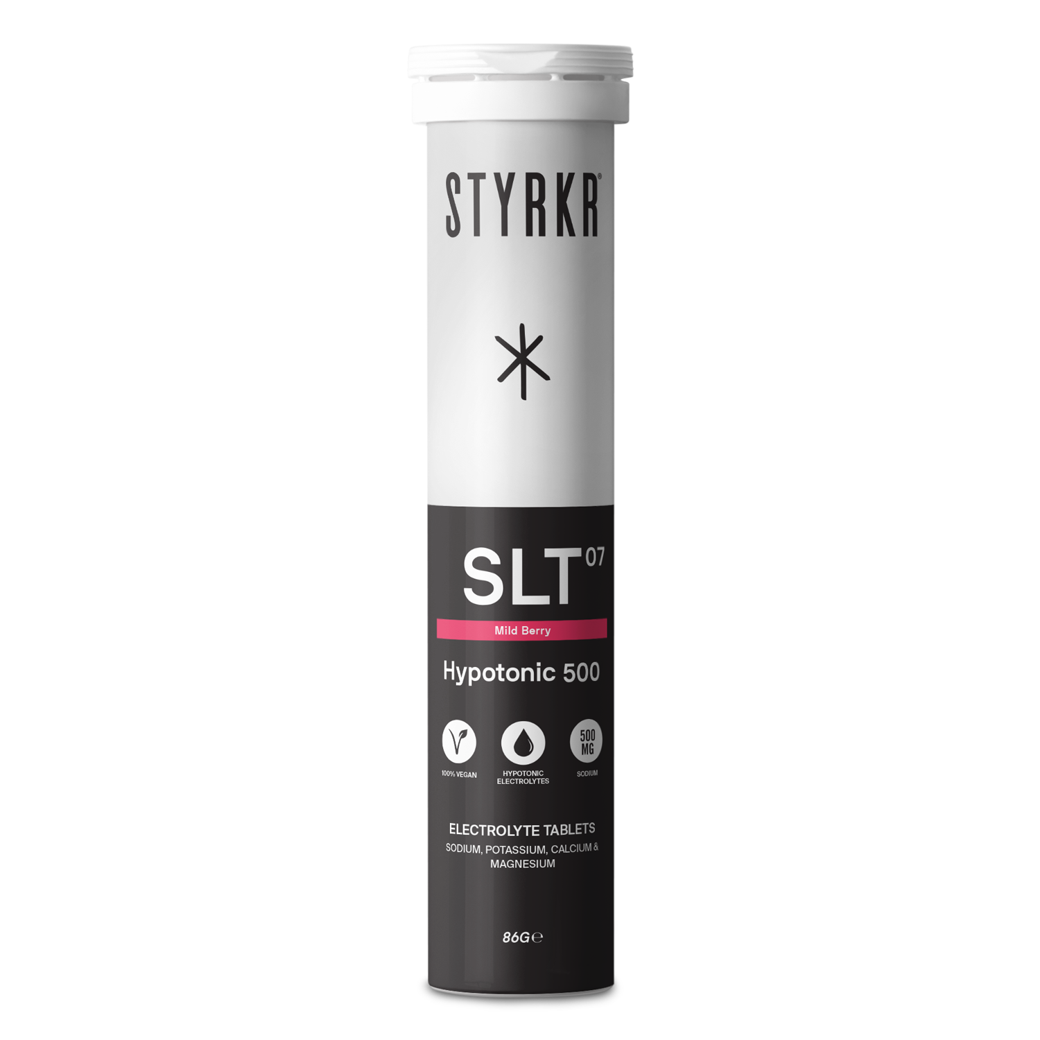 STYRKR SLT07 – Électrolytes 500 mg – 12 Comprimés Effervescents – Baies Rouges – Vegan & Sans Sucre