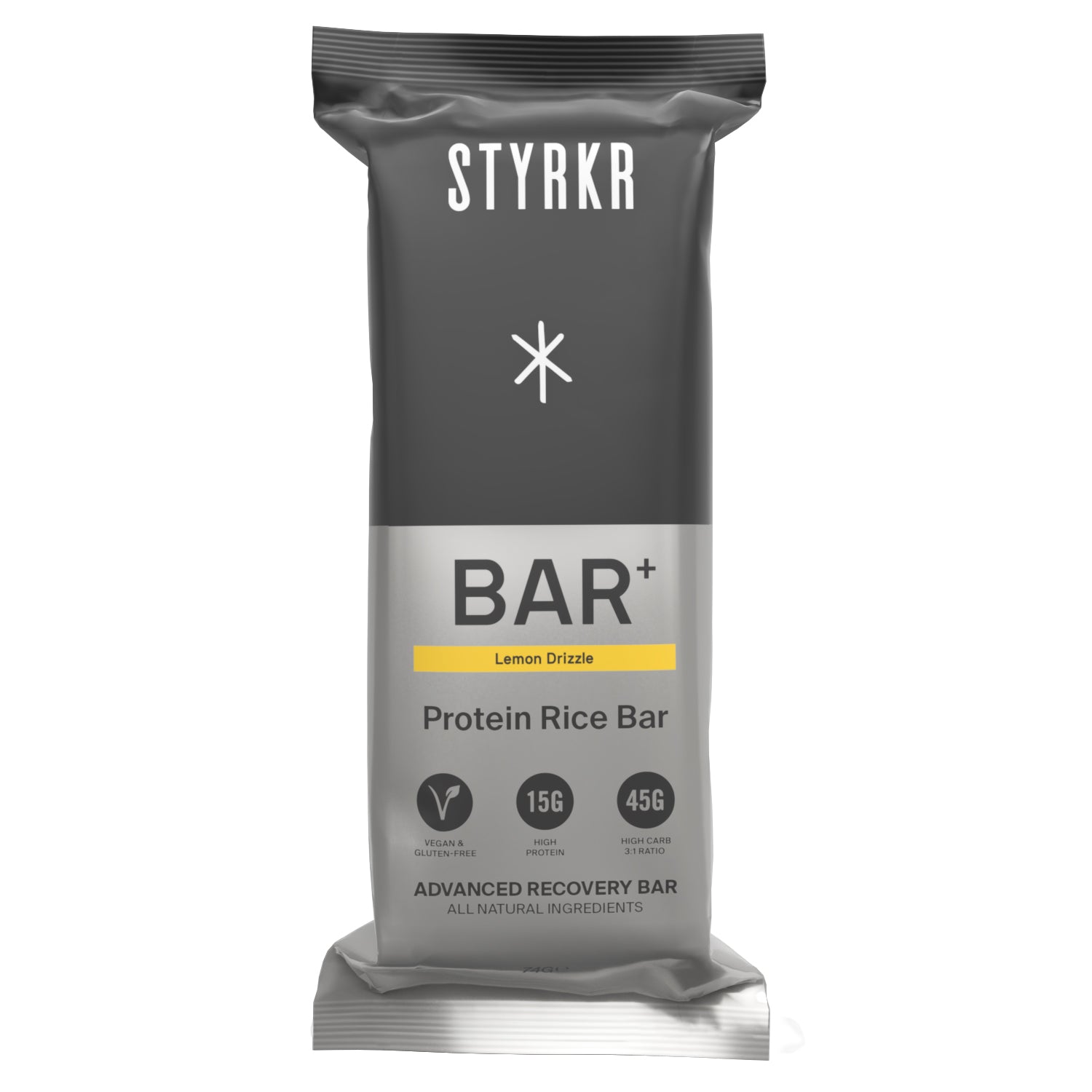 Barre STYRKR BAR+ – Filet de Citron – 74g – Vegan & Sans Gluten – 45g Glucides / 15g Protéines