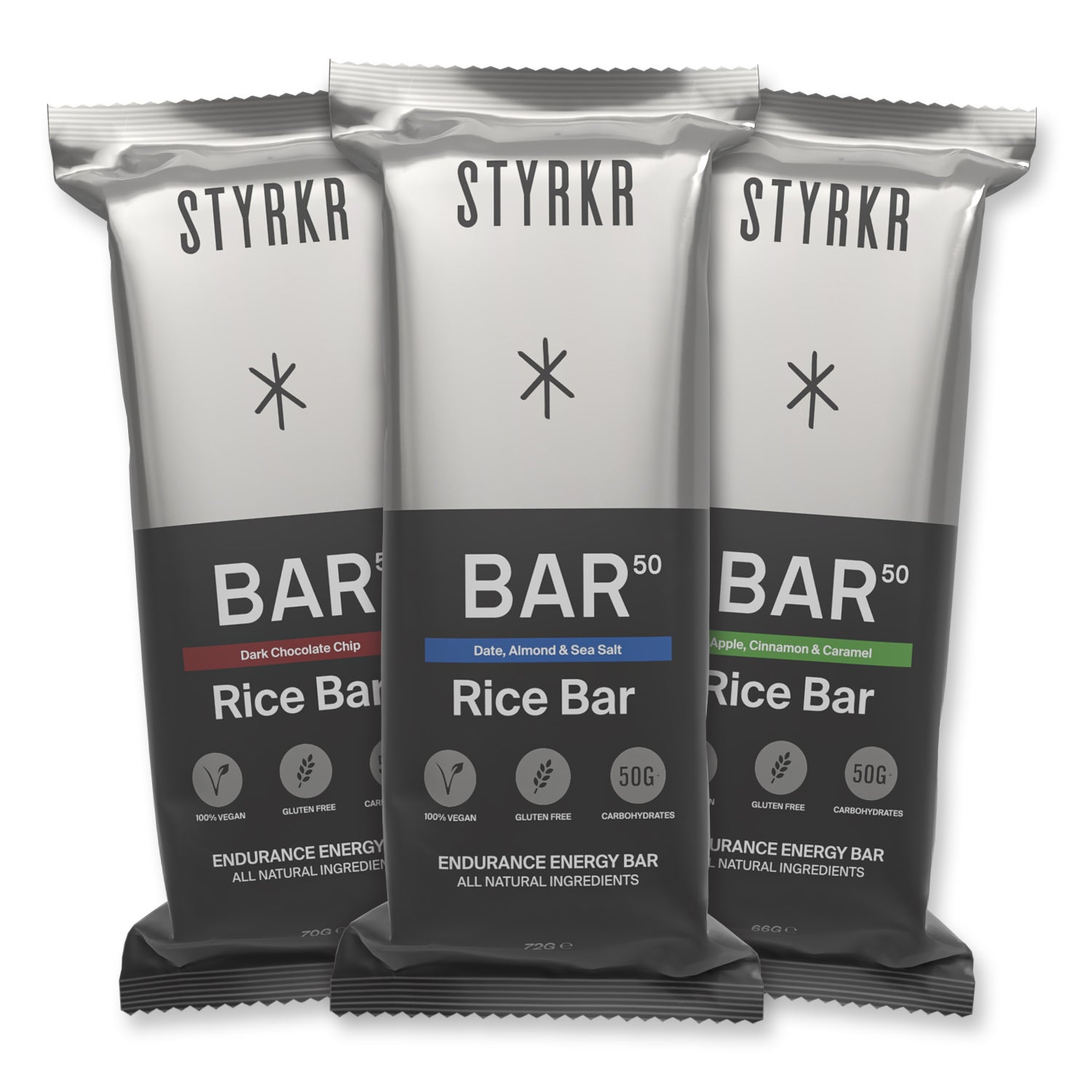 Boîte de 12 Barres Énergétiques STYRKR BAR50 – Mix 3 Parfums – 12 x 72g – Vegan & Sans Gluten