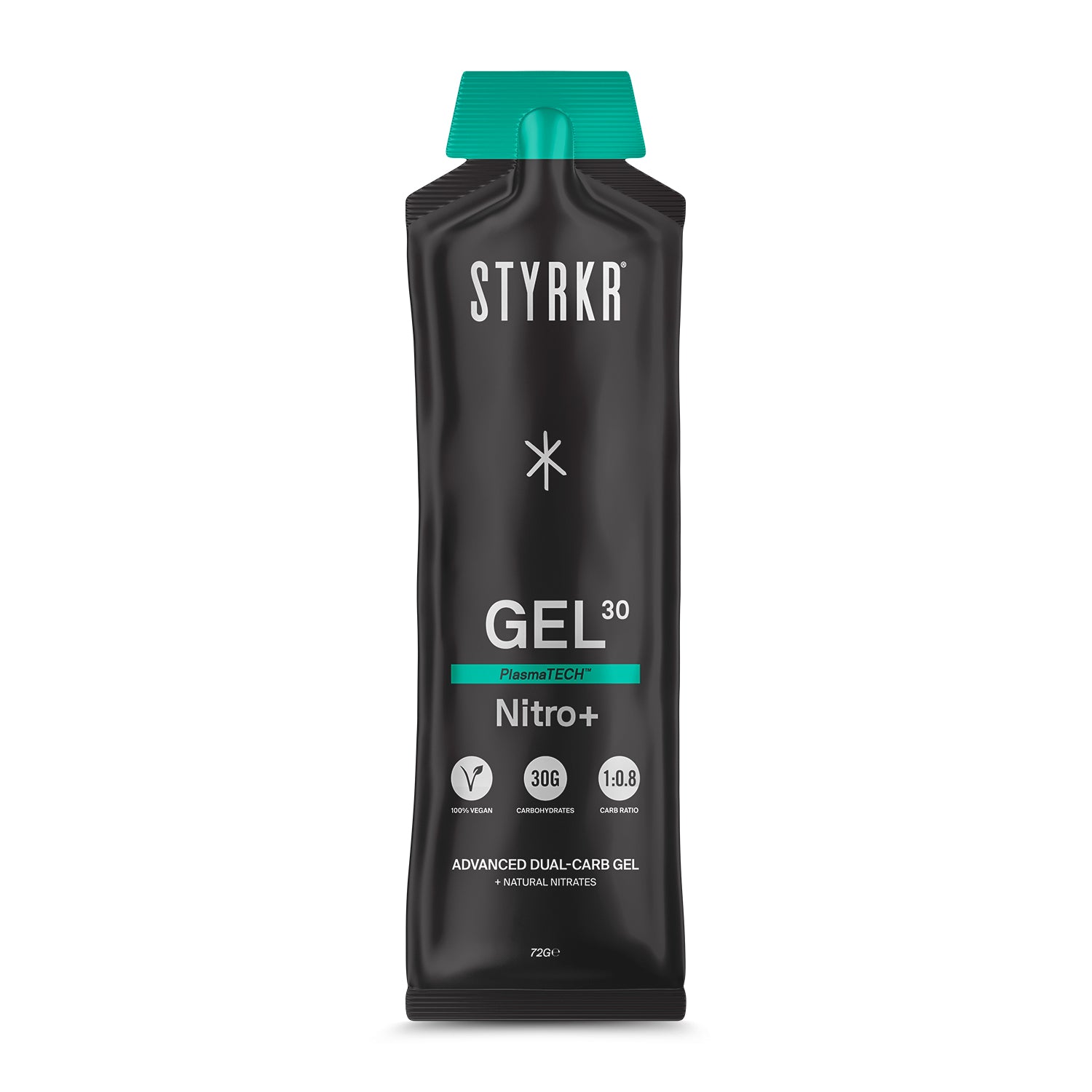 Gel Énergétique STYRKR GEL30 NITRO+ – 60ml – 30g Glucides + 350mg Nitrates – Vegan & Sans Gluten