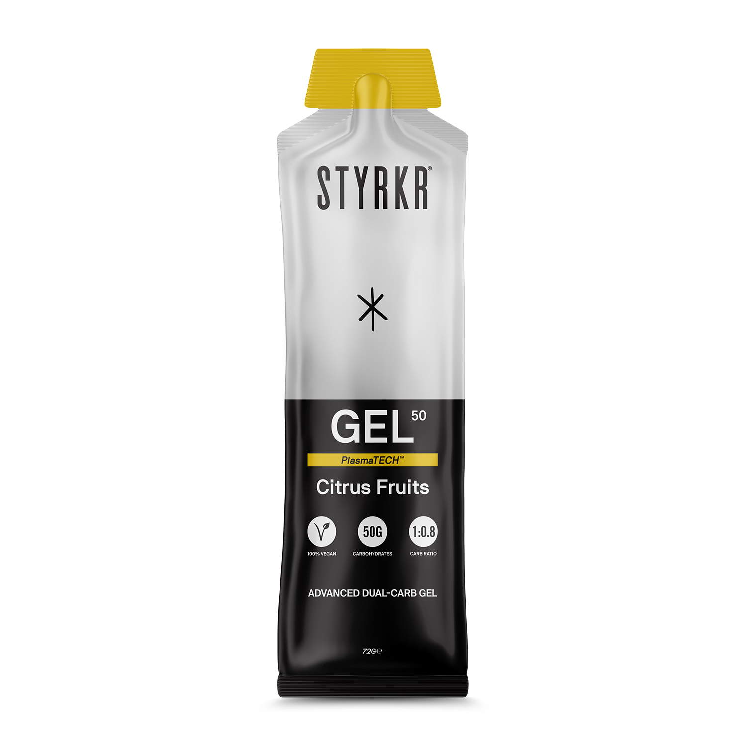 Gel Énergétique STYRKR GEL50 – Agrumes – 72g – 50g Glucides – Vegan & Sans Gluten