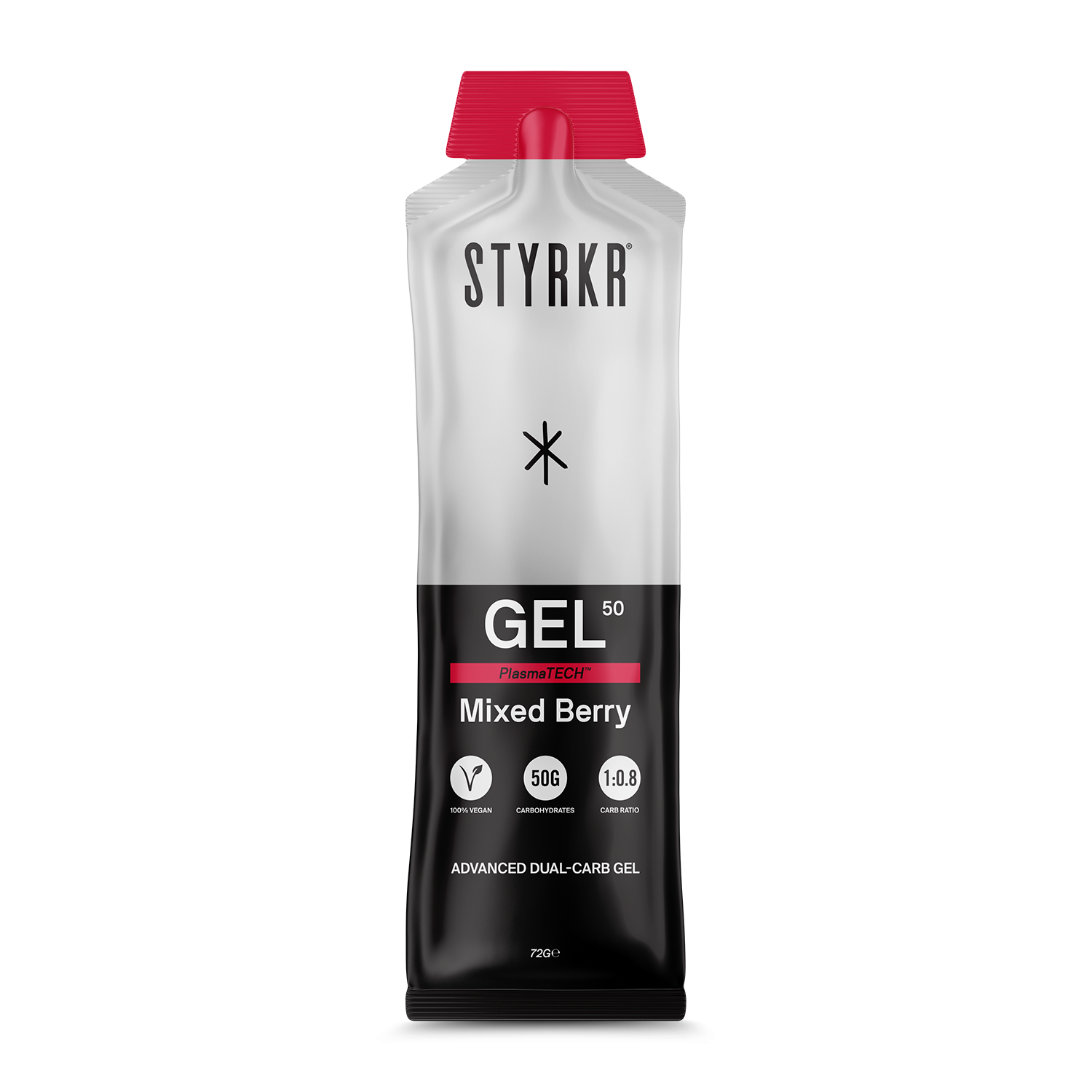 Gel Énergétique STYRKR GEL50 – Baies Rouges – 72g – 50g Glucides – Vegan & Sans Gluten