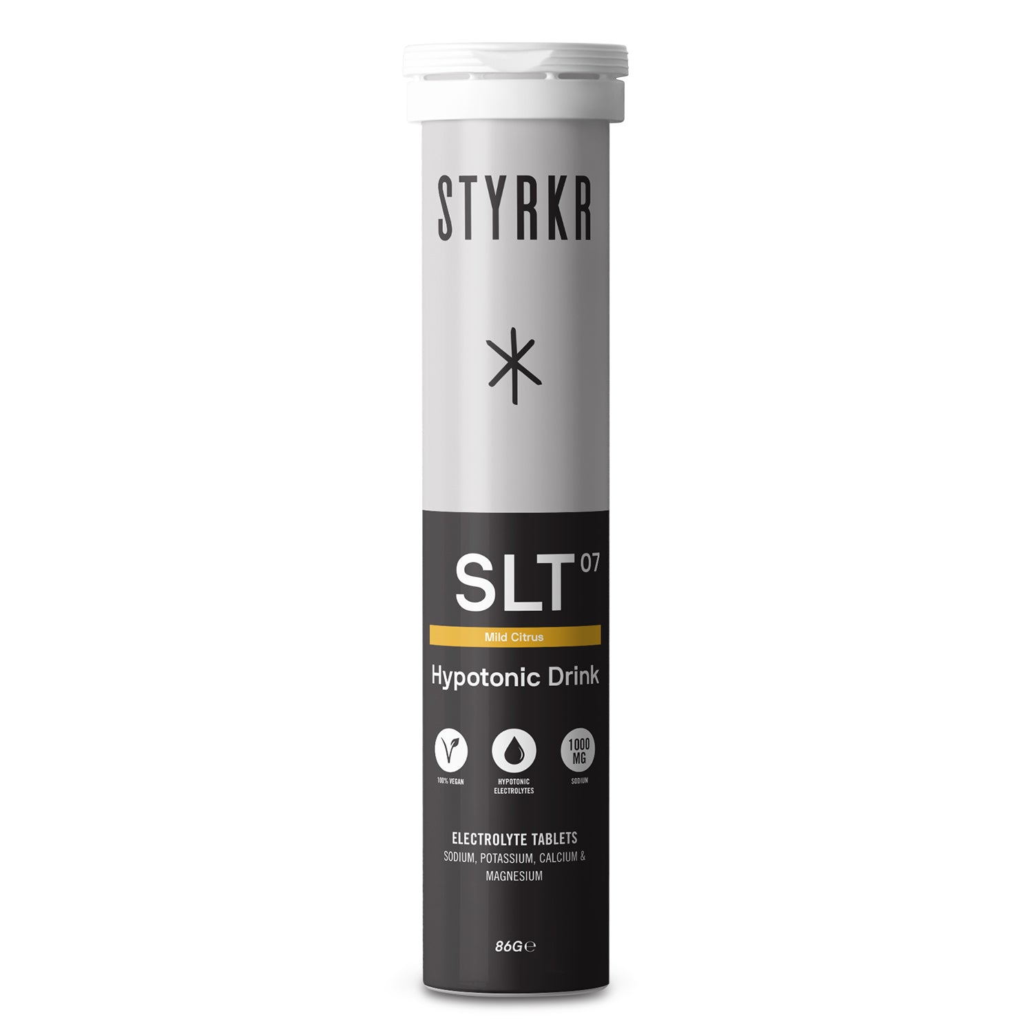 STYRKR SLT07 – Électrolytes 1000 mg – 12 Comprimés Effervescents – Agrumes – Vegan & Sans Sucre
