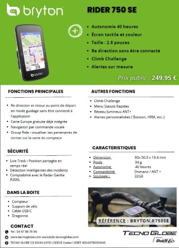 Compteur vélo GPS RIDER 750 SE - BRYTON