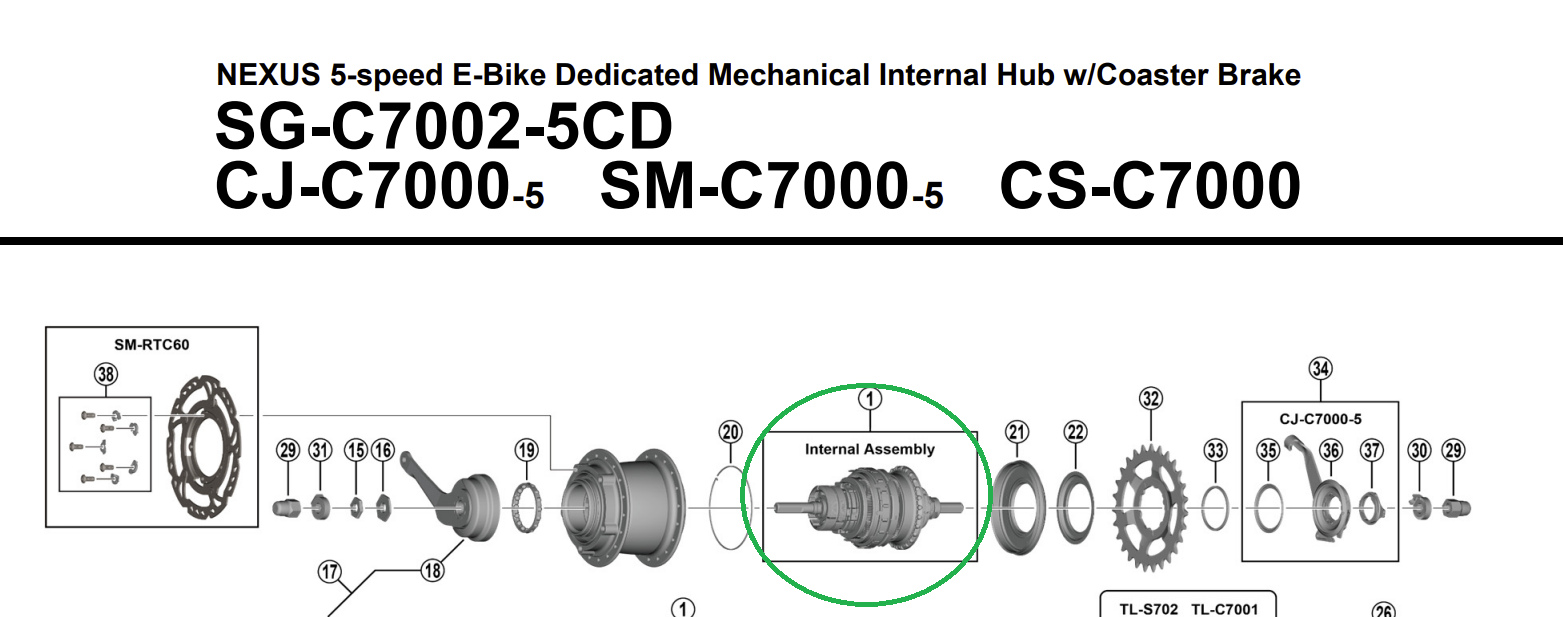 Mécanisme Interne Shimano SG-C7002-5CD Pour Moyeu Nexus 5 Vitesses