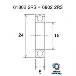 Roulement à billes B3 inox 61802-2RS / 6802-2RS - BLACKBEARING