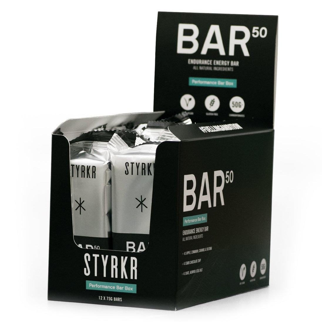 Boîte de 12 Barres Énergétiques STYRKR BAR50 – Mix 3 Parfums – 12 x 72g – Vegan & Sans Gluten - Peloton GP