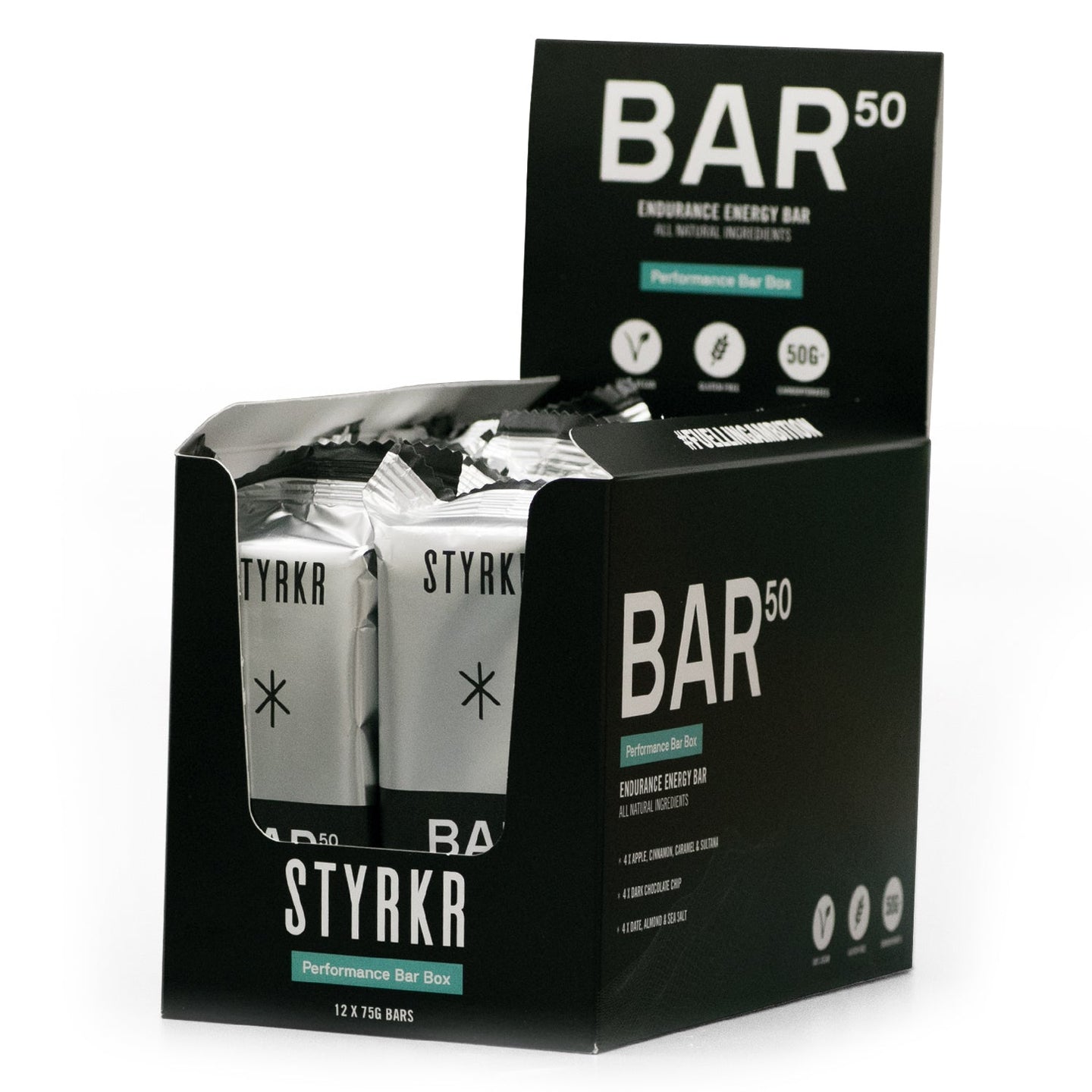 Boîte de 12 Barres Énergétiques STYRKR BAR50 – Mix 3 Parfums – 12 x 72g – Vegan & Sans Gluten - Peloton GP