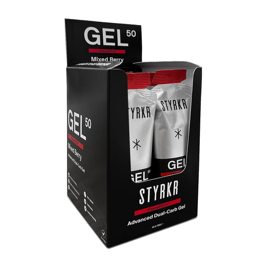 Boite de 12 Gels Énergétique STYRKR GEL50 – Baies Rouges - Peloton GP