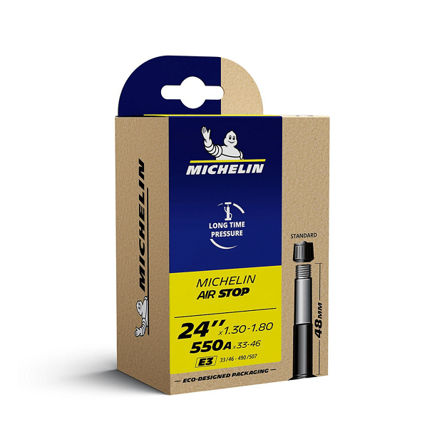 CHAMBRE À AIR MICHELIN E3 AIRSTOP 500 - 24x1.30 - 1.80 VALVE STANDARD 48 MM (33 - 46/490 - 507) - Peloton GP