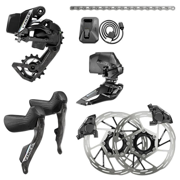 GROUPE ÉLECTRONIQUE SRAM FORCE AXS 2X E1 – COMPLET HYDRAULIQUE – DISQUES 160 MM - Peloton GP