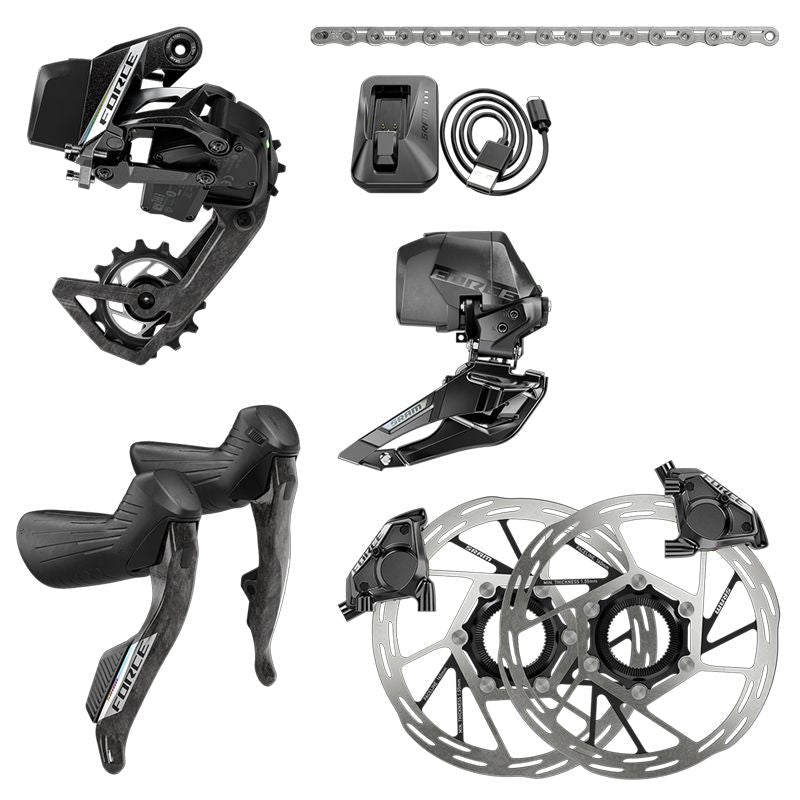 GROUPE ÉLECTRONIQUE SRAM FORCE AXS 2X E1 – COMPLET HYDRAULIQUE – DISQUES 160 MM - Peloton GP