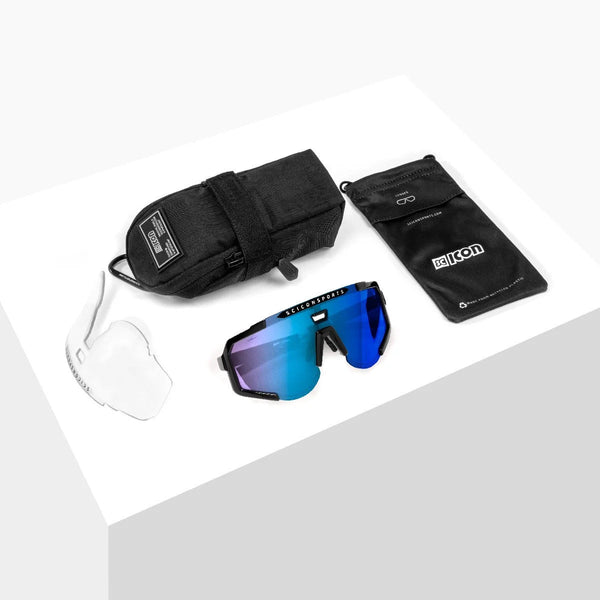 Lunettes AEROSCOPE Noir Brillant / Bleu Miroir - Scicon - Peloton GP