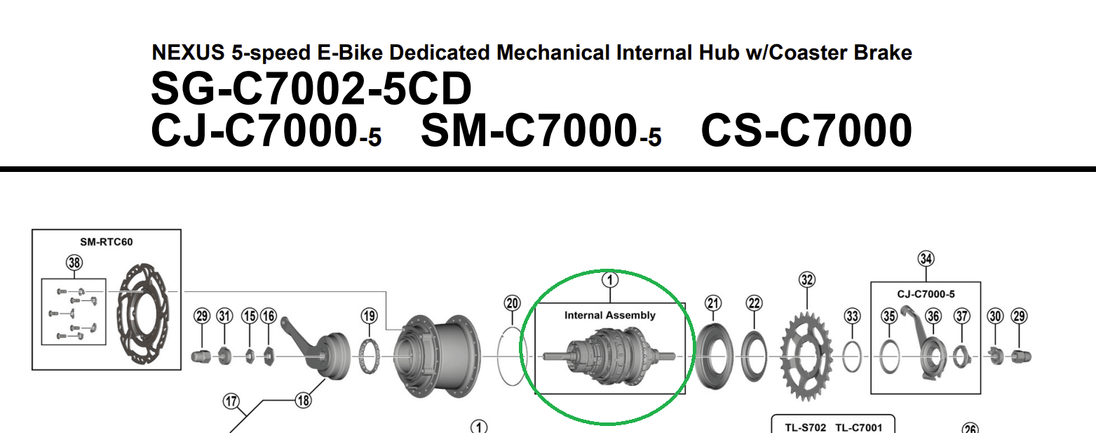 Mécanisme Interne Shimano SG - C7002 - 5CD Pour Moyeu Nexus 5 Vitesses - Peloton GP