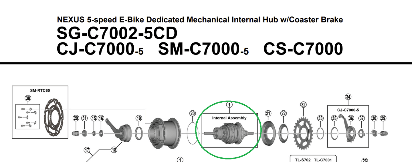 Mécanisme Interne Shimano SG - C7002 - 5CD Pour Moyeu Nexus 5 Vitesses - Peloton GP