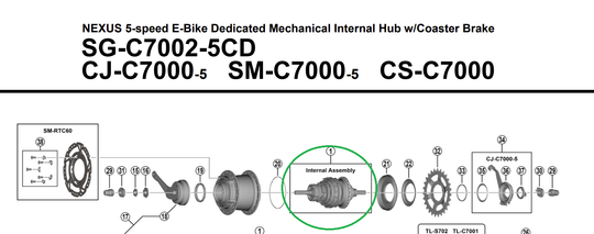 Mécanisme Interne Shimano SG - C7002 - 5CD Pour Moyeu Nexus 5 Vitesses - Peloton GP