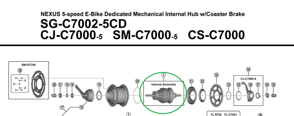Mécanisme Interne Shimano SG - C7002 - 5CD Pour Moyeu Nexus 5 Vitesses - Peloton GP