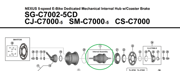 Mécanisme Interne Shimano SG - C7002 - 5CD Pour Moyeu Nexus 5 Vitesses - Peloton GP