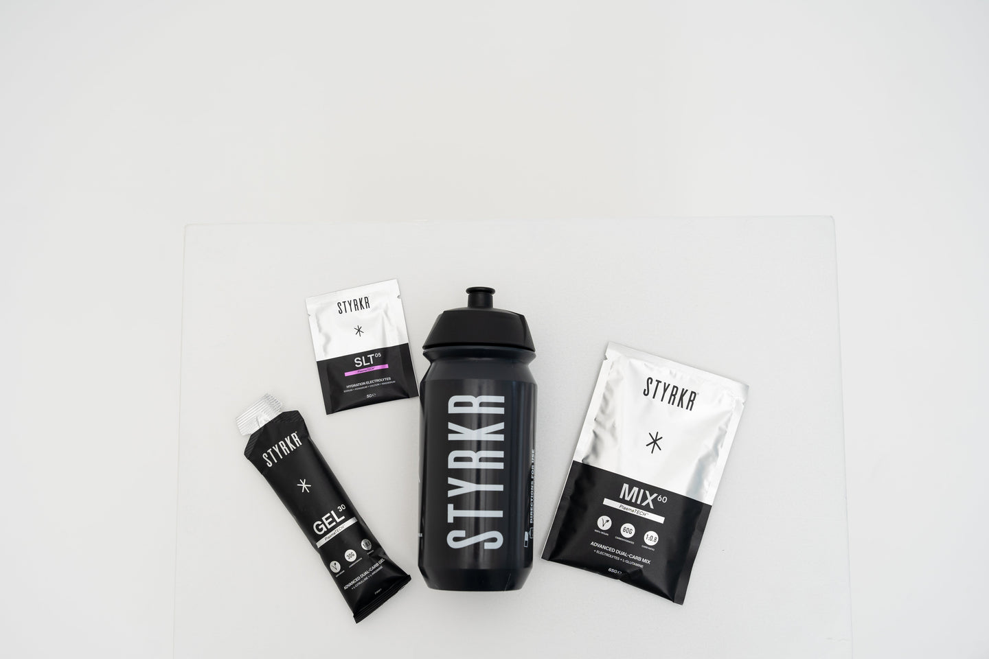 Pack Test STYRKR – Test Pilot – Bidon + Mix60 + Gel30 + SLT05 - Peloton GP