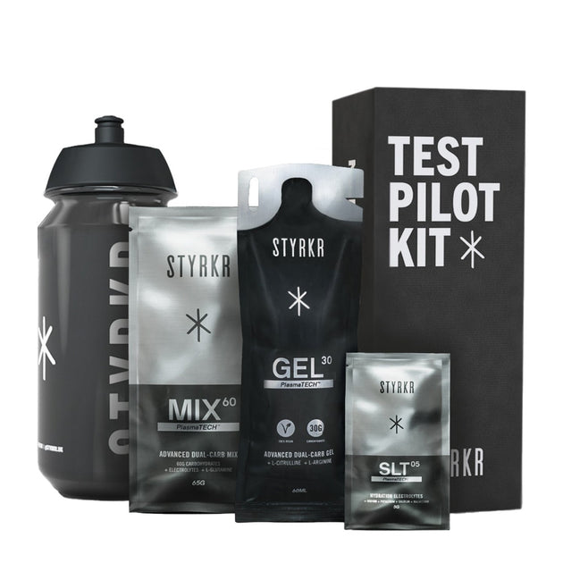 Pack Test STYRKR – Test Pilot – Bidon + Mix60 + Gel30 + SLT05 - Peloton GP