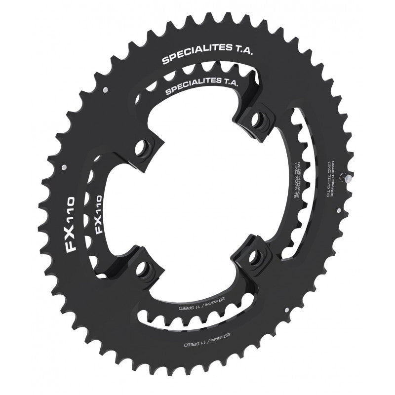 Plateau TA FX110 Extérieur – 110 mm – Aluminium 7075 T6 – 10/11V – Noir - Peloton GP