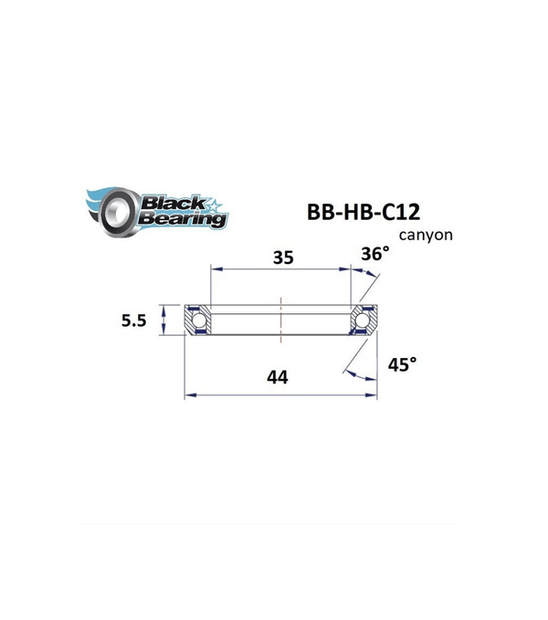 Roulement de direction C12 35 X 44 X 5.5 MM 36/45° - BLACKBEARING - Peloton GP
