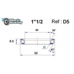 Roulement de direction D5 40 X 52 X 6.5 MM 36/45° - BLACKBEARING - Peloton GP