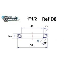 Roulement de direction D8 40 X 51 X 6.5 MM 45/45° - BLACKBEARING - Peloton GP